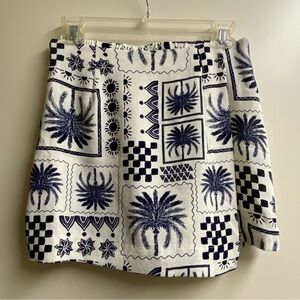 Monteau Los Angeles Blue and White Palm Print Skort